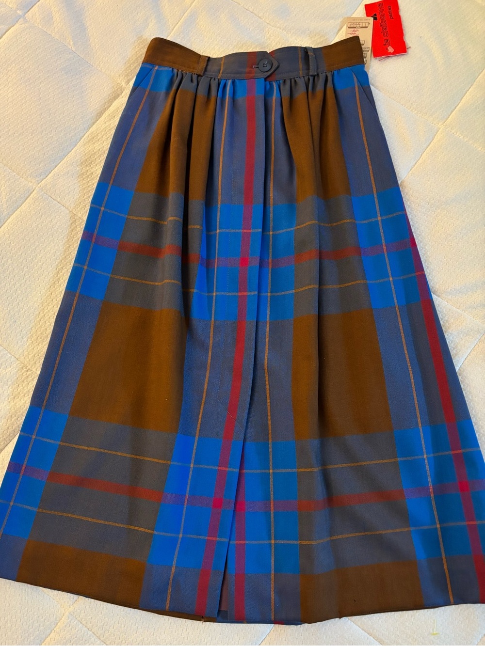 1980’s Liz Claiborne Brown and Blue Plaid Midi Skirt